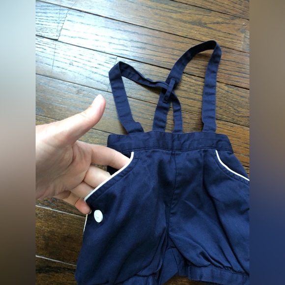 Janie and Jack Layette Boys 0-3 Months Navy Blue Corduroy Overall Formal Shorts - Picture 3 of 6